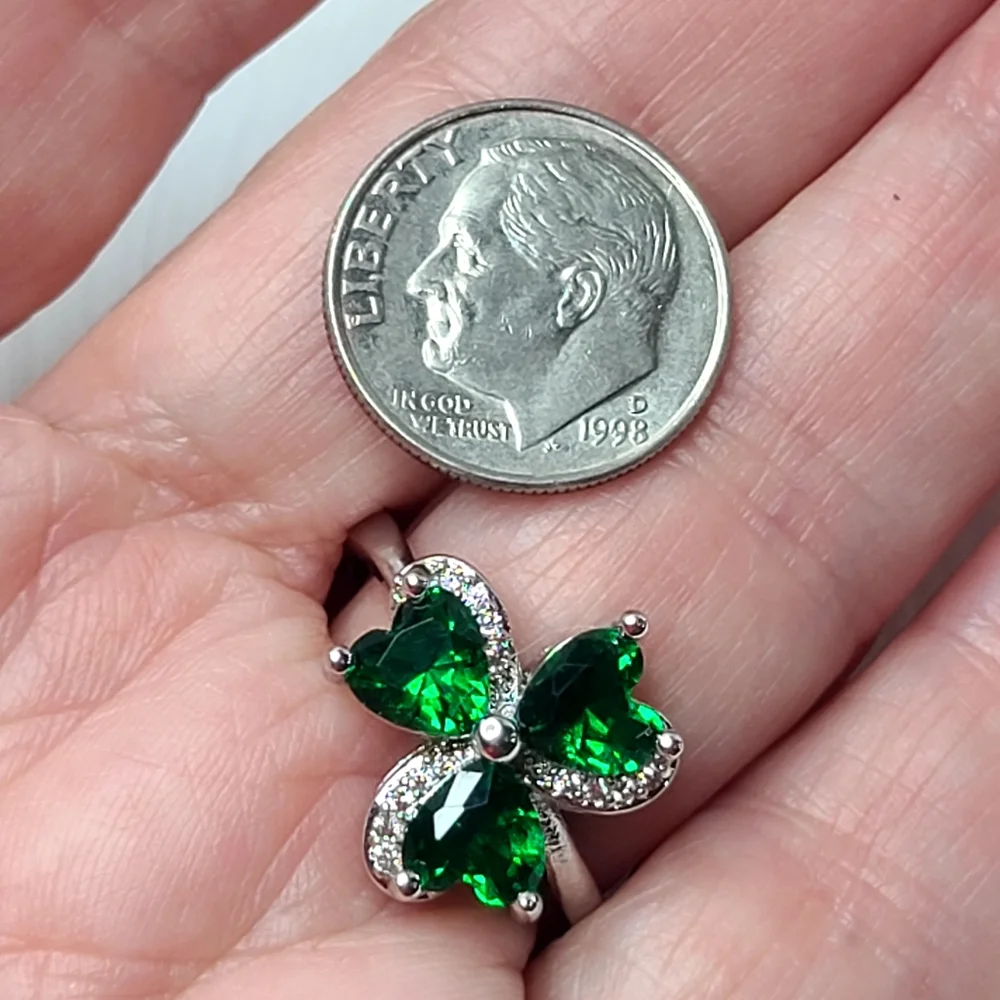 Green Hearts Sterling Silver Ring